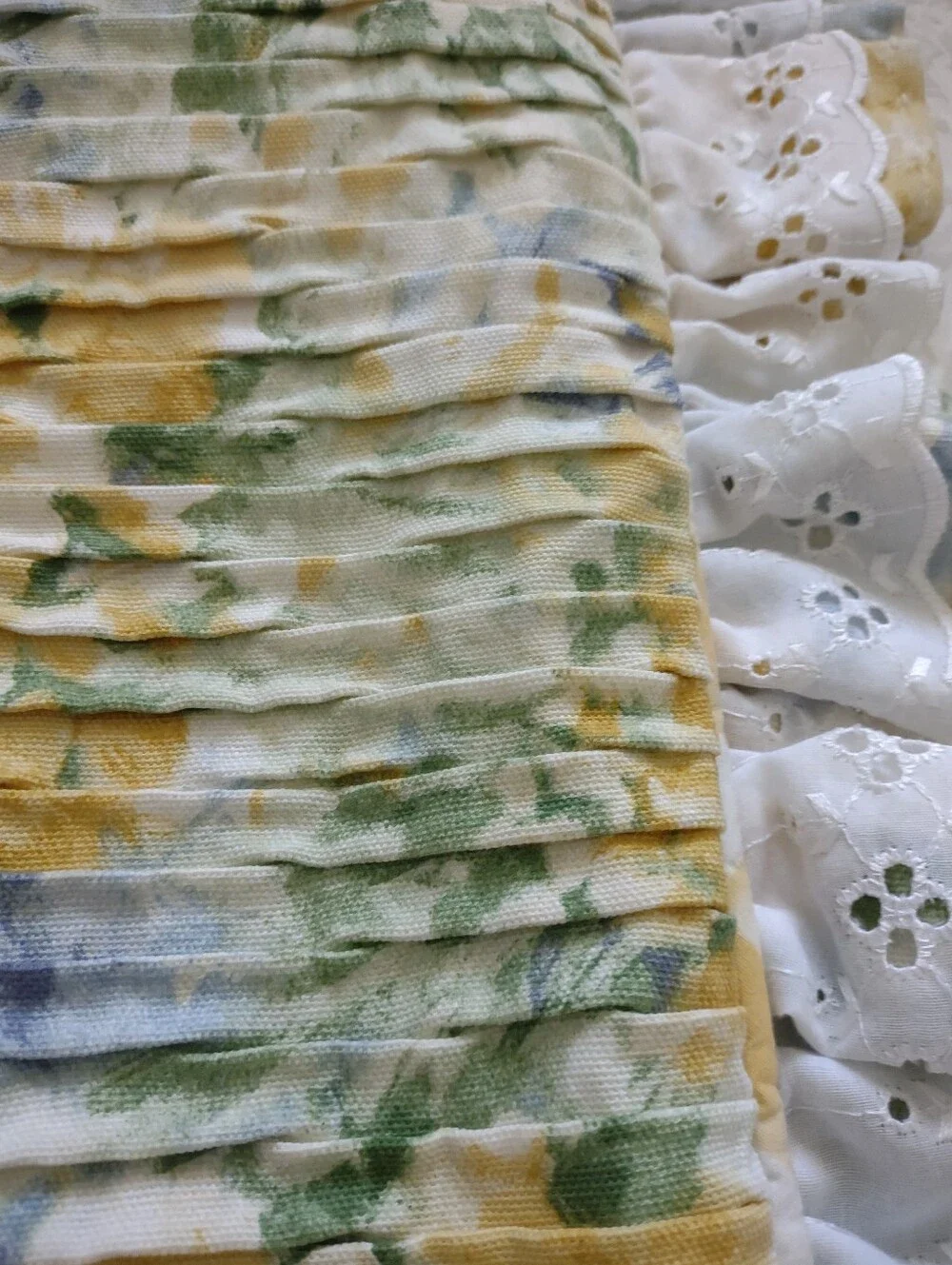 Vintage Pleated Plisse Floral Romantic Garden Embroidered Ruffled Pillow Sham